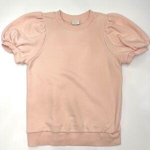 A New Day Women's Pink Short Puff Sleeve Sweatshirt Top XS
